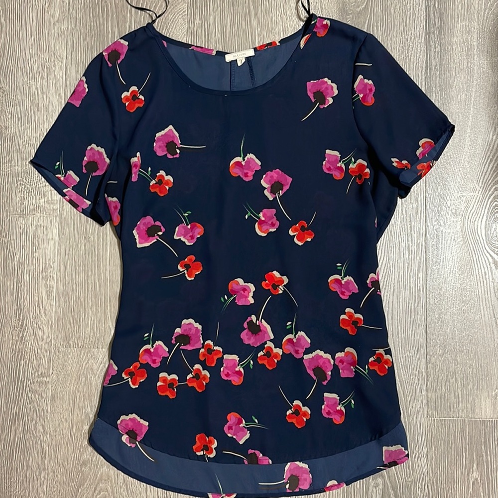 Pleione Navy blouse with Poppy Design